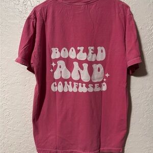Boozed and confused retro wavy graphic tee